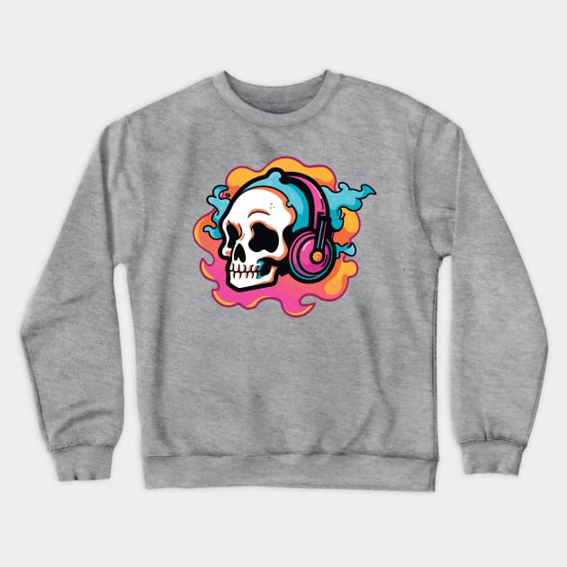 Music in My Bones. Colorful Skull Wearing Headphones. Creepin it real Crewneck Sweatshirt by Lunatic Bear